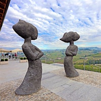 Francesco Clemente’s pair of sculptures, titled “LOVE,” greets guests at the entrance to Le Brunate.Top Barolo Producer Opens Restaurant Overlooking Famed Vineyard