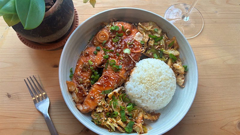 Gochujang Roasted Salmon and Cabbage with German Riesling
